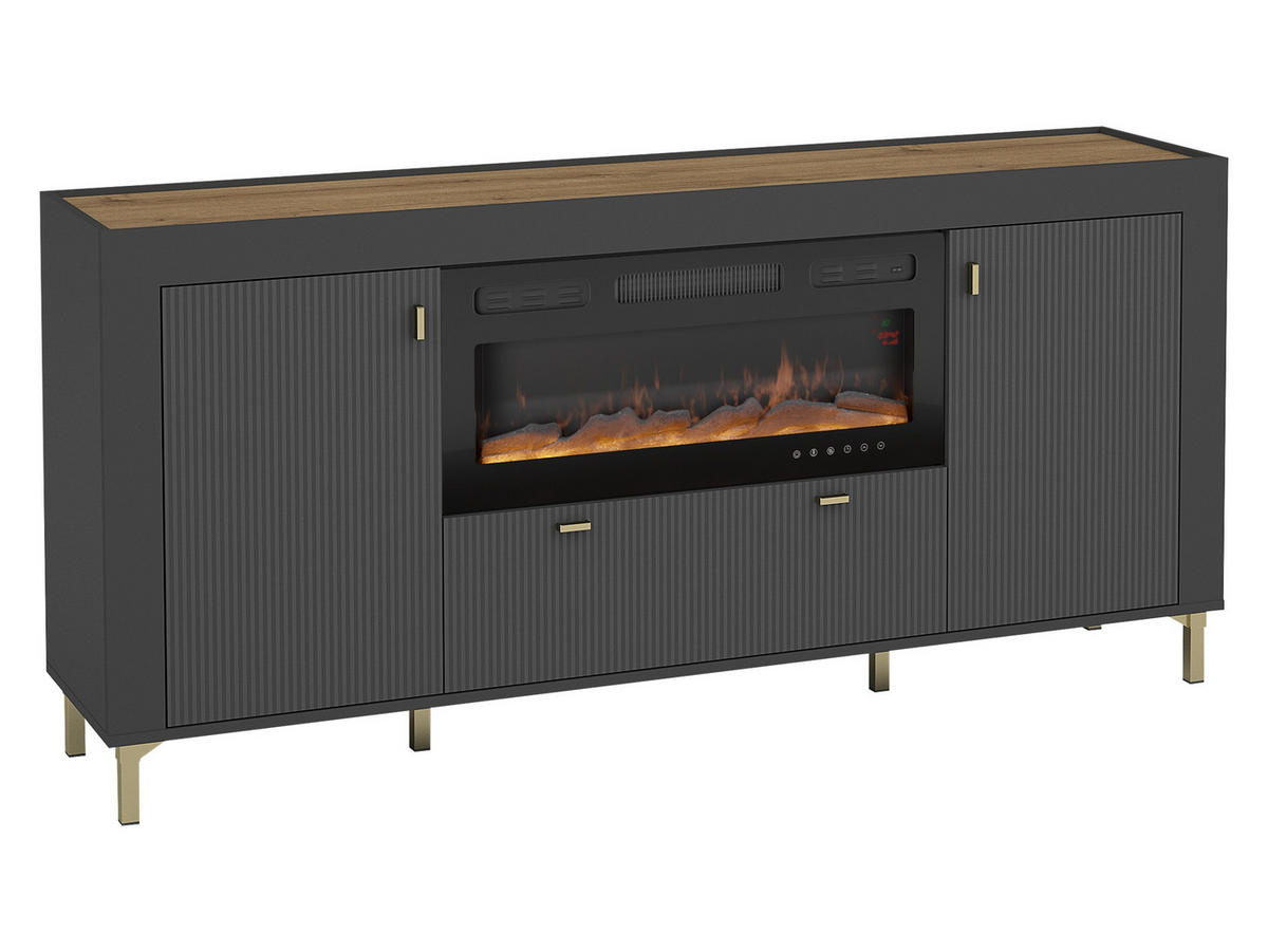 SIDEBOARD Mossa 2D1S MO07 mit Kamin - Goldfarben/Schwarz, Holzwerkstoff/Kunststoff (177/84/40cm) - MIRJAN24