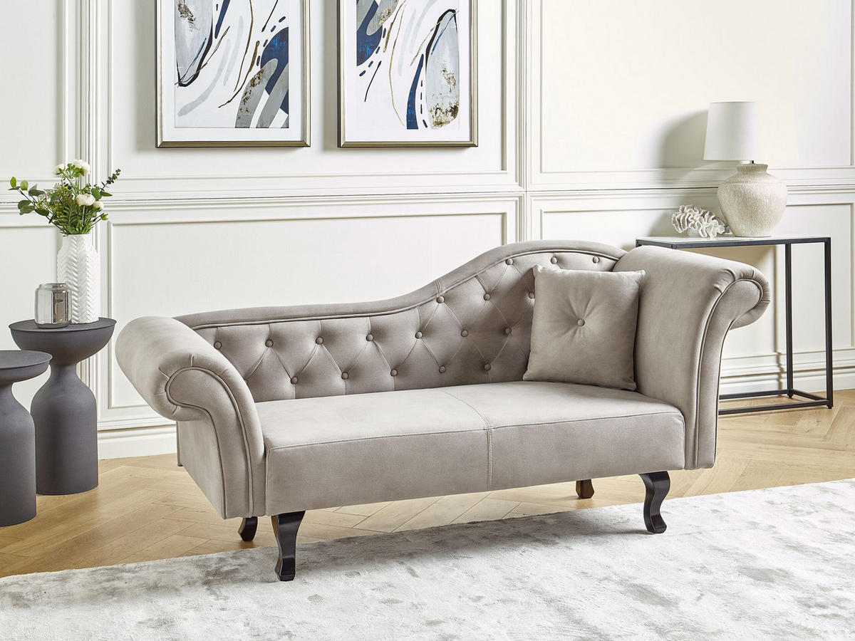CHAISELONGUE Samtstoff taupe rechts Lattes - Beige/Dunkelbraun, Textil (192/81/59cm) - Beliani