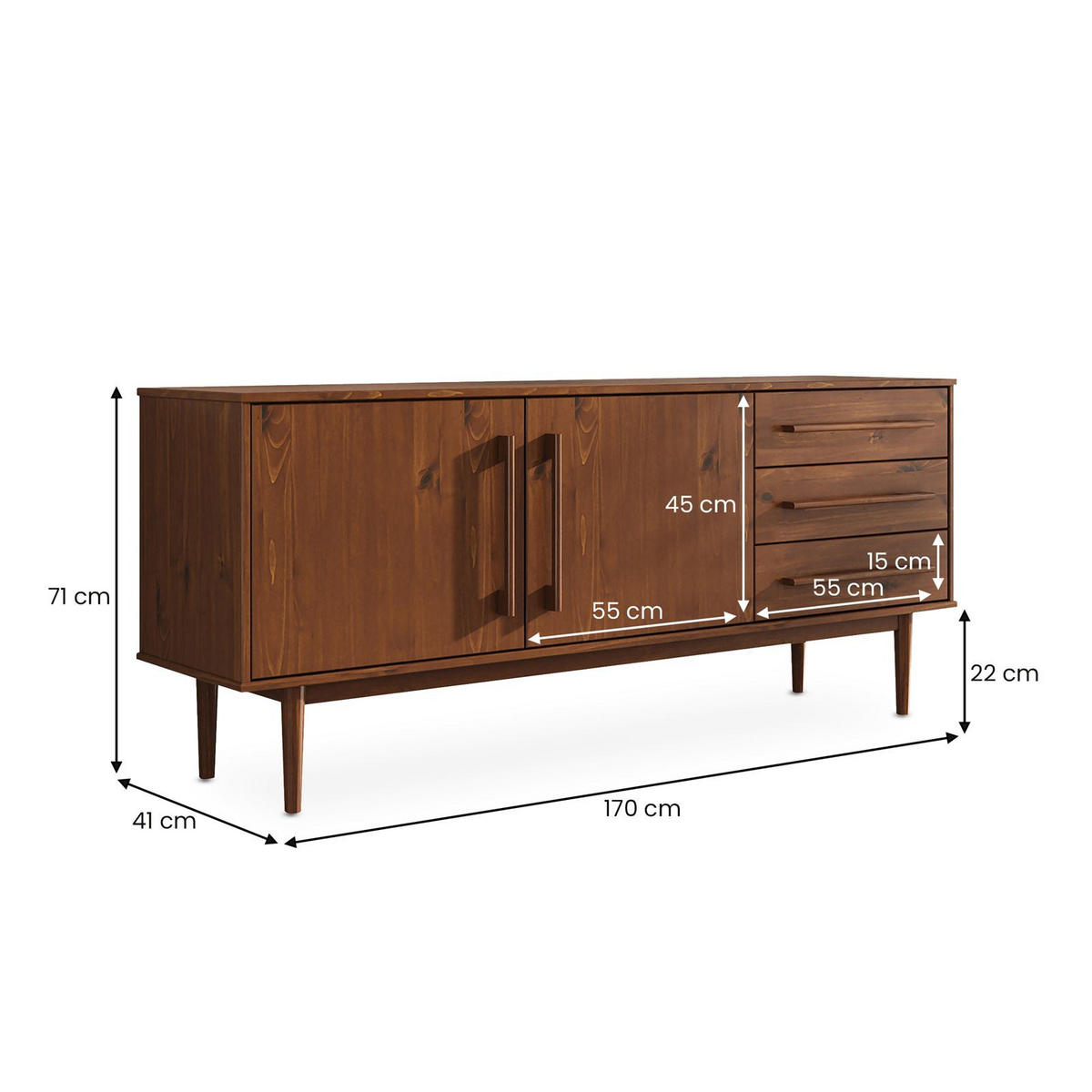 SIDEBOARD TECCA Kastanie - Kastanienfarben, Holz (170/71/41cm) - IDIMEX