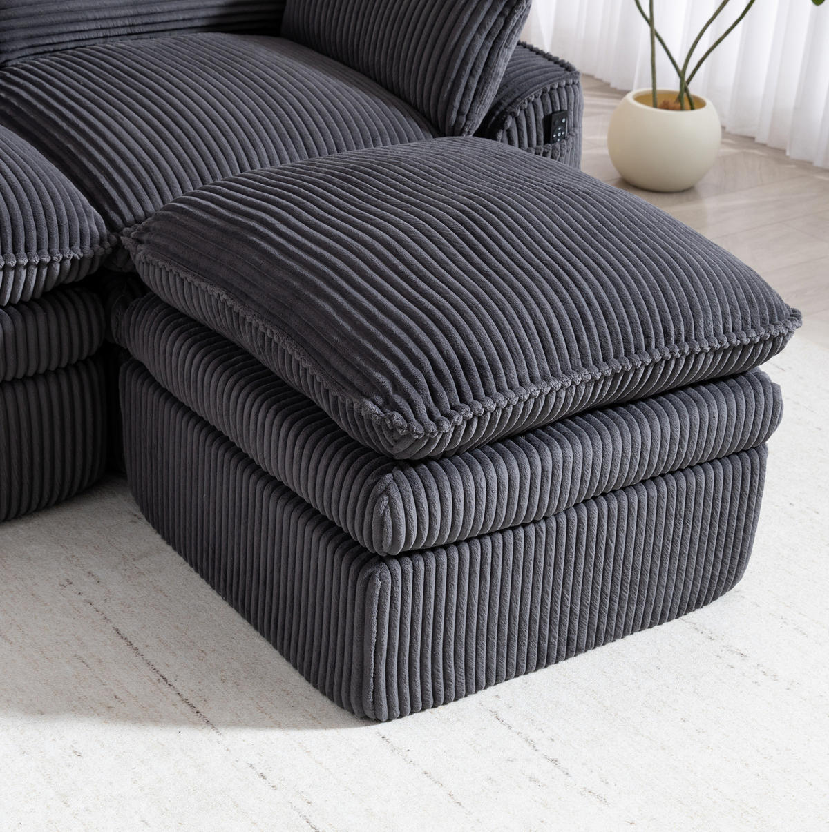SOFA modular mit Fußbank 263 x 167 cm Corduroy Dark Gray - Grau, Kunststoff (167/263cm) - Meubliv