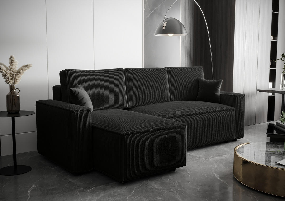 ECKSOFA L AMBRO Poso 135 Links mit Schlaffunktion - Schwarz, Textil (232/143cm) - Bedante