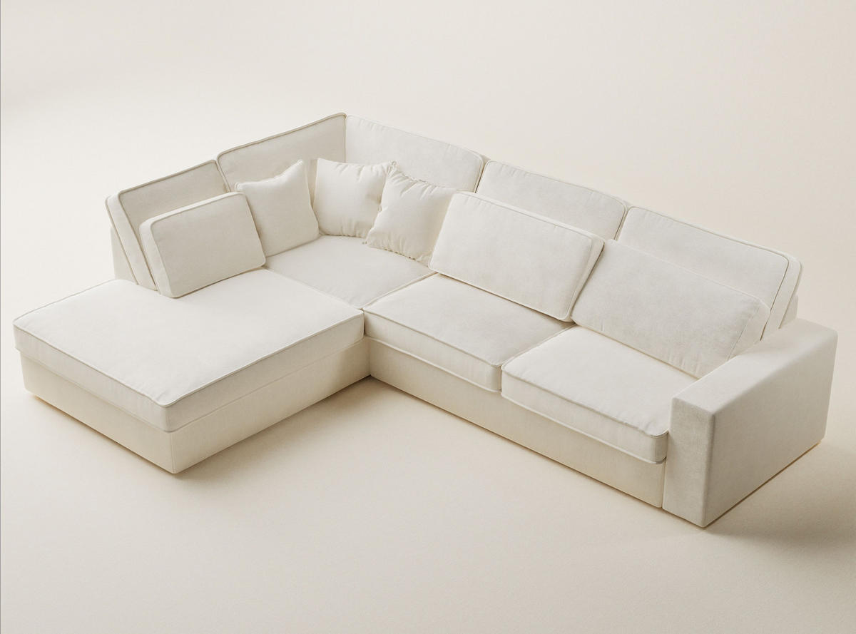 ECKSOFA Kirou Creme Chenille-Stoff - Links Seite - Creme/Schwarz, Holz/Holzwerkstoff (225/311cm) - Maison de Reve