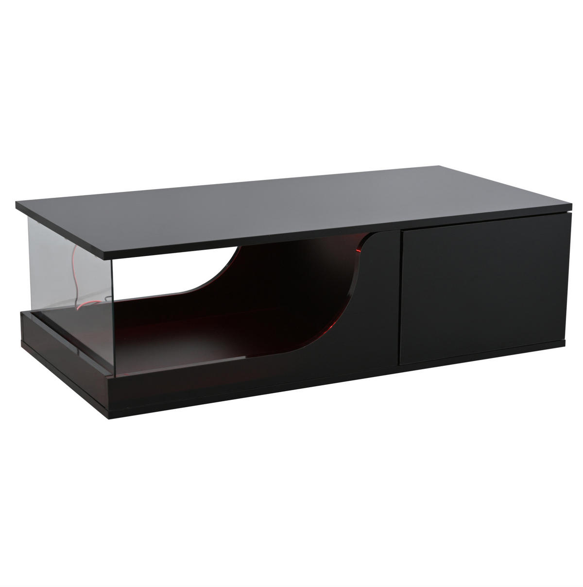 COUCHTISCH 100/50 cm mit 2 Schubladen, LED-Beleuchtung und Glasablage - Schwarz, Holzwerkstoff (100/50/30cm) - BEAOK