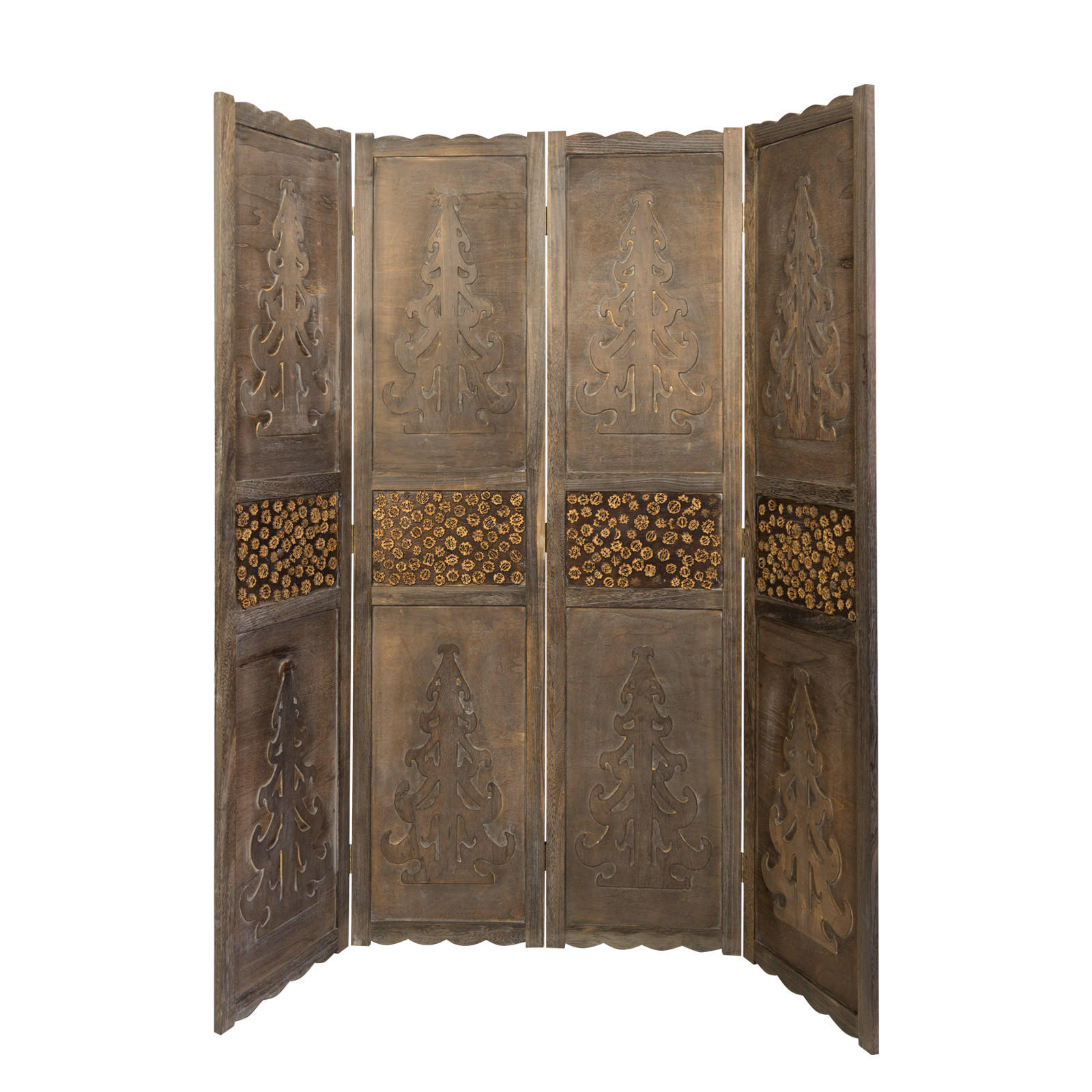 PARAVENT 4-tlg. 160/170 cm Braun Holzverzierung - Braun, Holz (160/170/2cm) - Homestyle4u