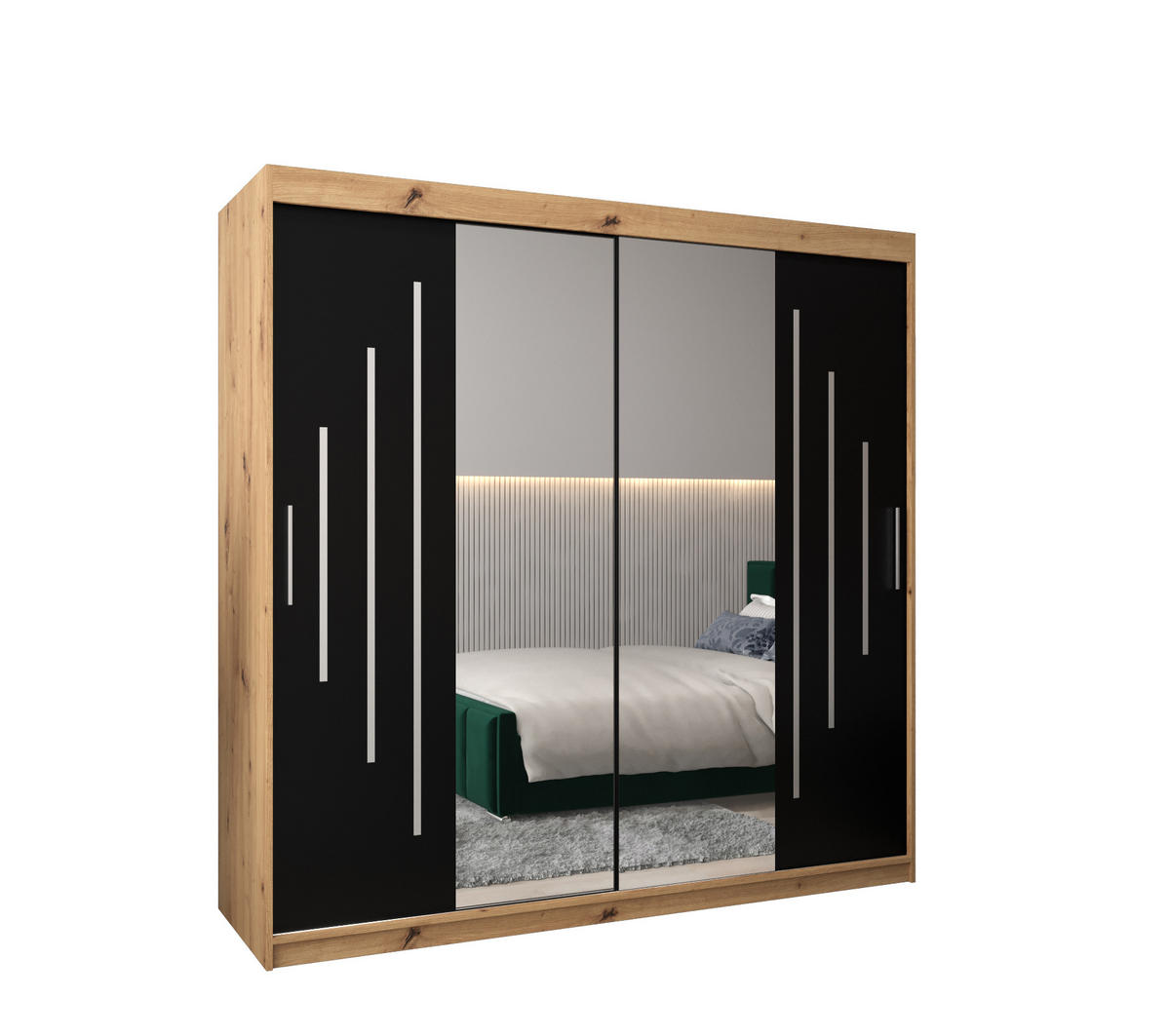 SCHWEBETÜRENSCHRANK 200/200/62 2-türig - Silberfarben/Schwarz, Holz/Kunststoff (200/200/62cm) - Abiks Möbel
