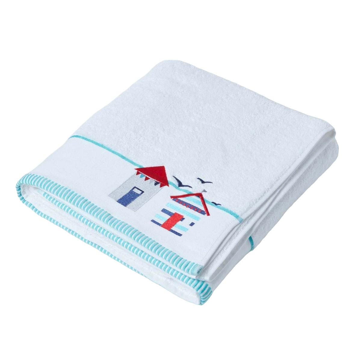 BADETUCH Strandhaus weiß 100/140 cm - Weiß, Textil (100/140cm) - Homescapes