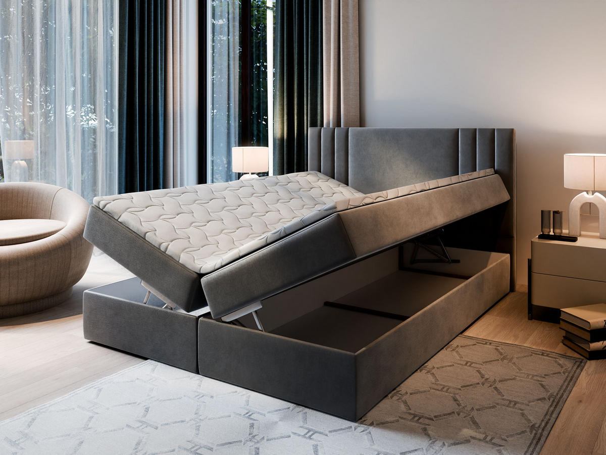 BOXBETT BRES 180x200 cm mit Matratze und Topper - Braun - Braun, Holz (180/200cm) - MASSENO