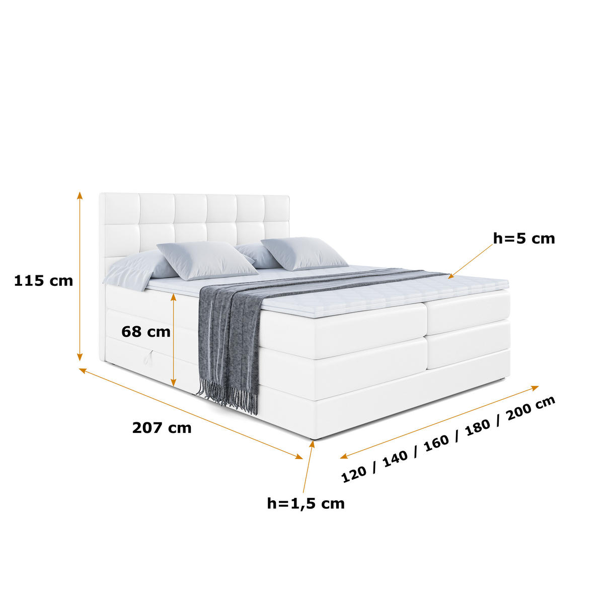 BOXSPRINGBETT APO KING - 180 x 200 - H3/H4 - Weiß Hochglanz - Weiß Hochglanz, Holzwerkstoff (180/200cm) - ALTDECOR
