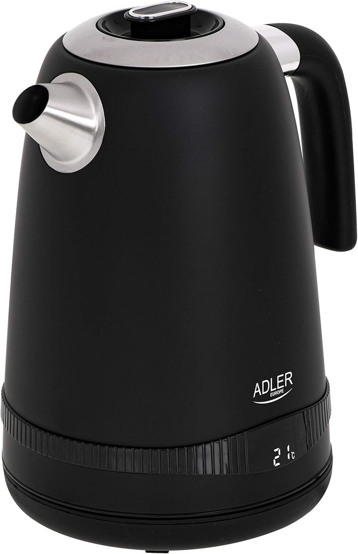 WASSERKOCHER – ADLER AD1295S – Edelstahl 2200 W, 1,7 L, Temperaturregelung 40-100°C, LCD Display, Temperaturhaltefunktion, BPA-frei, Antikalk-Filter - Schwarz, Glas/Kunststoff (26/20/26cm) - Adler
