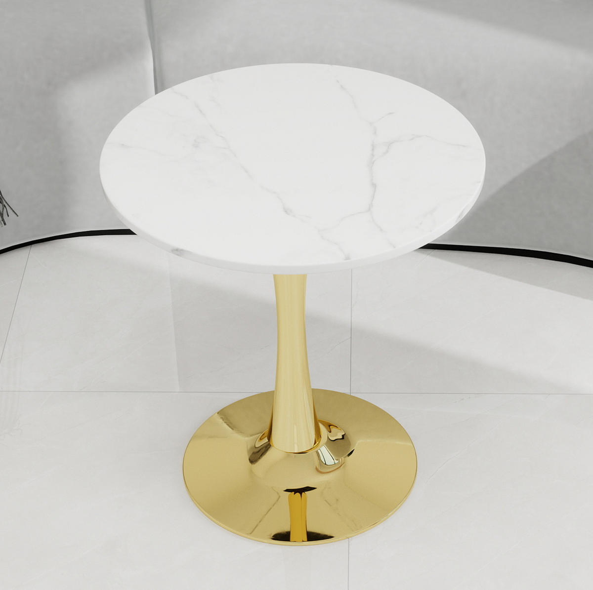 COUCHTISCH 70,1 cm in Gold-Weiß aus Kunstmarmor–rund und vielseitig - Goldfarben, Stein (70/70/72cm) - Flora Grace