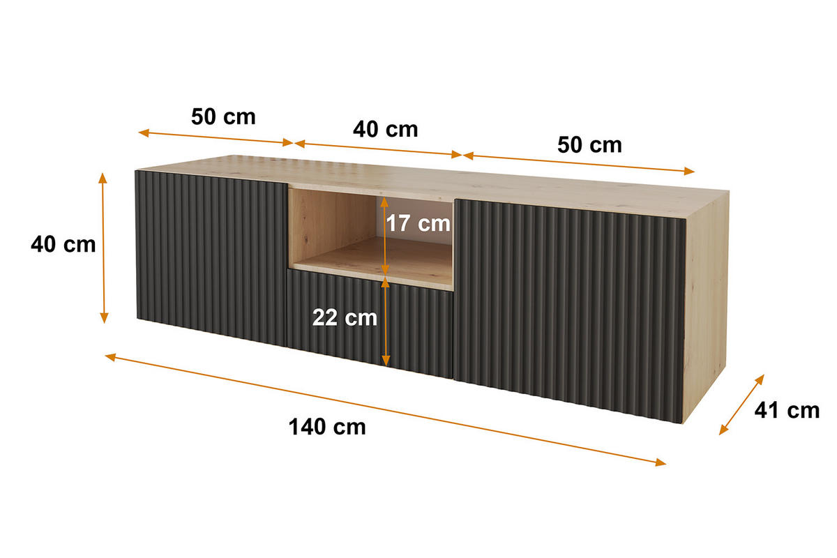 LOWBOARD NOA-2-W 140x40x41 cm - Artisan / Schwarz - Schwarz, Holzwerkstoff (140/40/41cm) - ALTDECOR