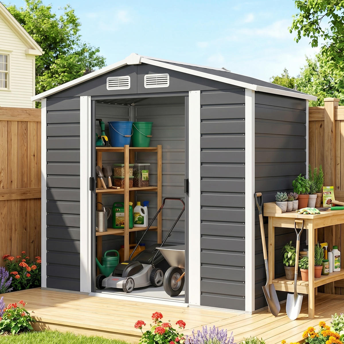 GARTENHAUS Grau 1 Stück - Grau, Kunststoff/Metall (120/194/213cm) - GiPP