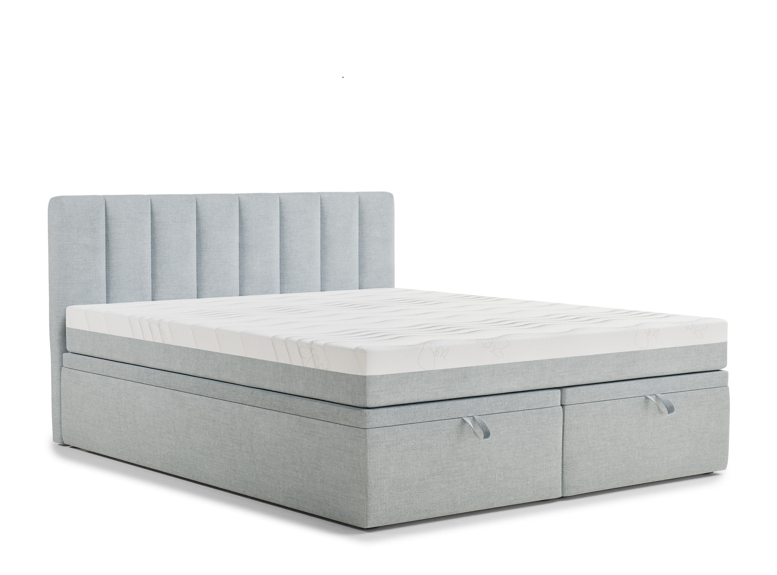 BOXBETT 160/200 cm Lovage S, in Hellblau, Matratze, gepolstertes Kopfteil, Bettkasten, H3 = fest - Schwarz/Hellblau, Holz/Holzwerkstoff (160/200cm) - Maison de Reve