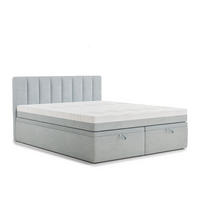 BOXBETT 160/200 cm Lovage S, in Hellblau, Matratze, gepolstertes Kopfteil, Bettkasten, H3 = fest - Schwarz/Hellblau, Holz/Holzwerkstoff (160/200cm) - Maison de Reve