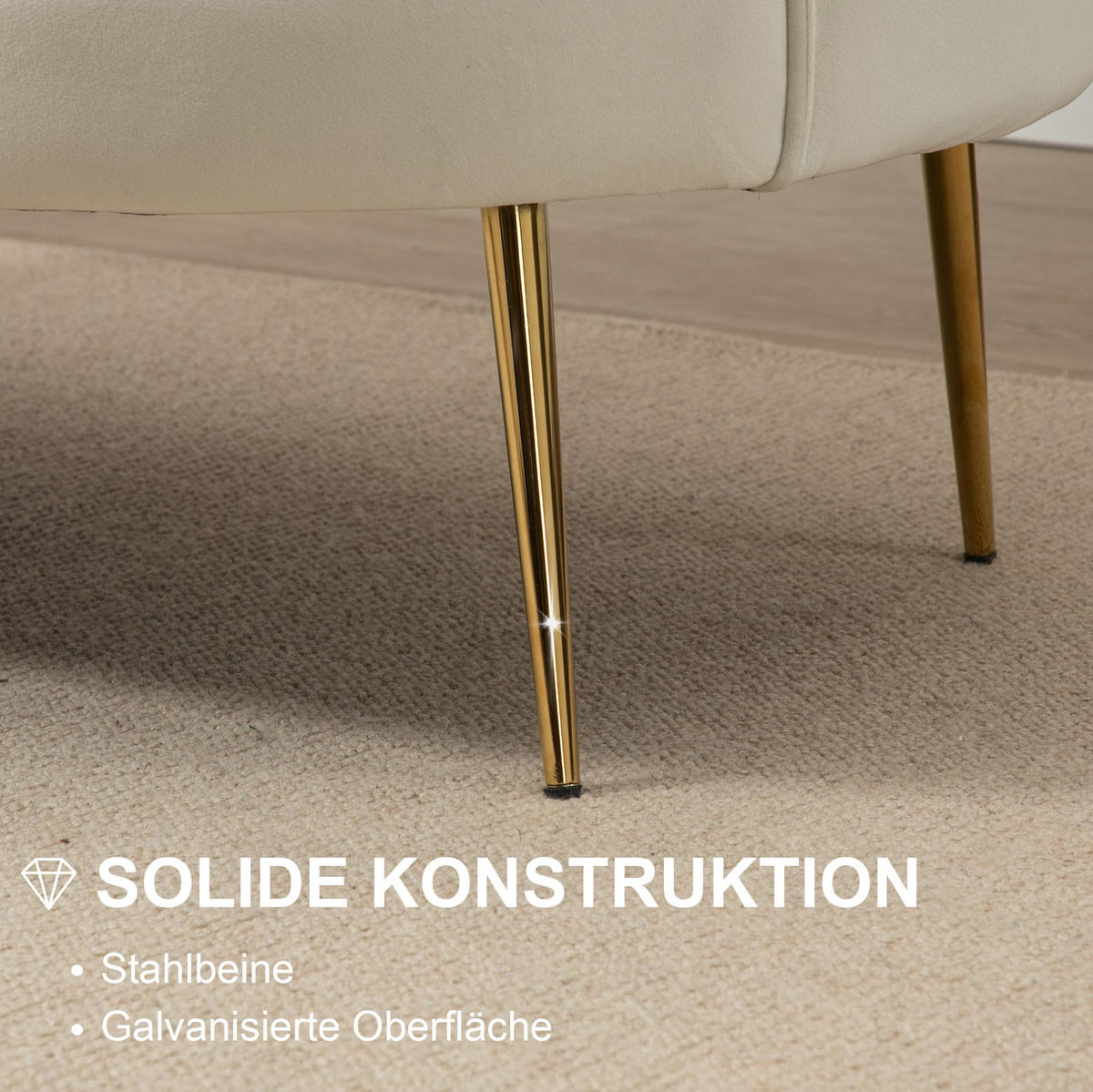 2-SITZER 130/77/77 cm cremeweiß aus Stahl mit Samtoptik und verstellbaren Füßen - Creme, Metall (77/77/130cm) - OKWISH
