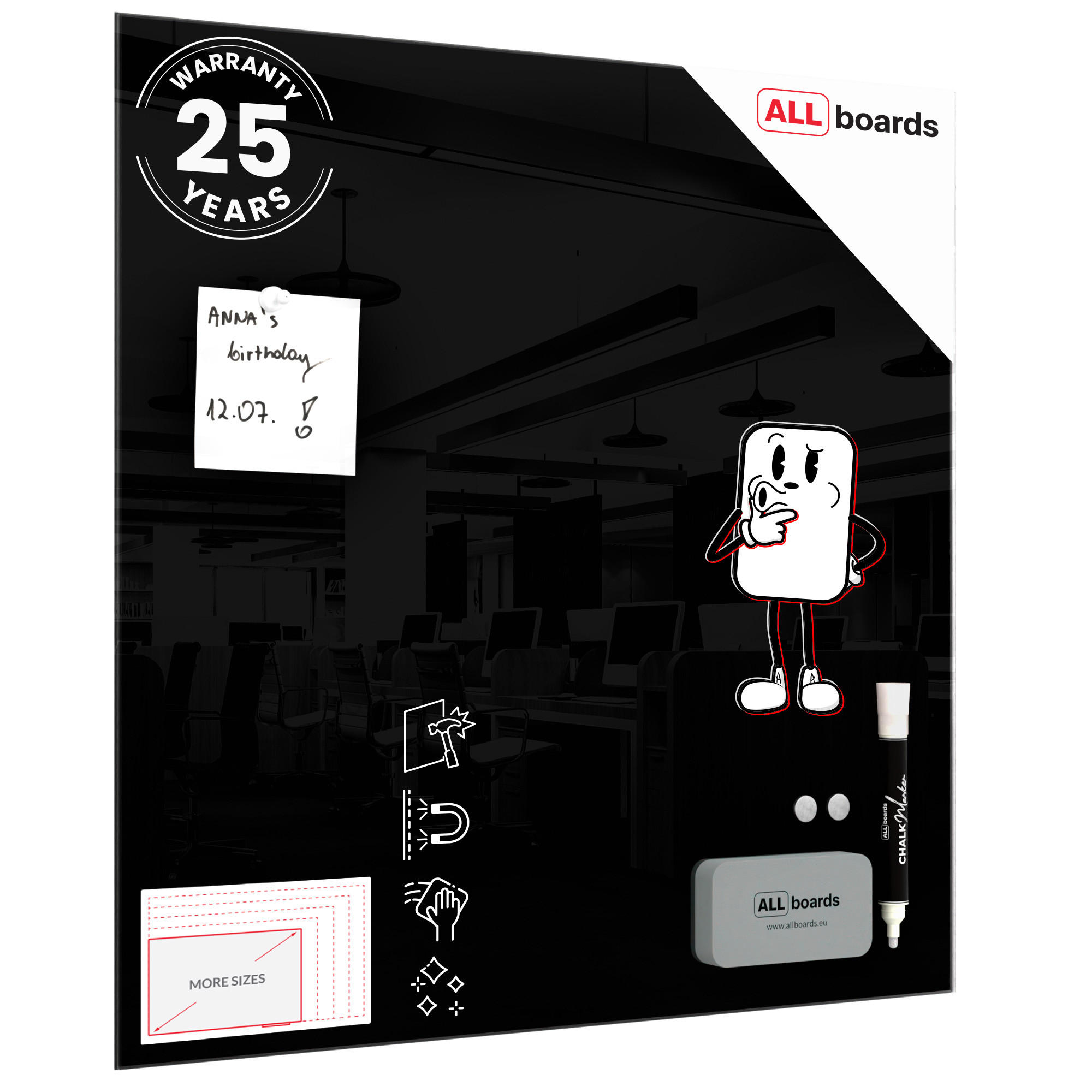 GLASBOARD - Schwarz 50x50cm - Schwarz, Glas (50/50/0.7cm) - ALLboards