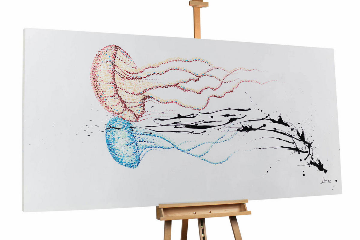 XXL ÖLGEMÄLDE Blau 200/100 cm - Blau/Rot, Holz/Textil (200/100cm) - KUNSTLOFT