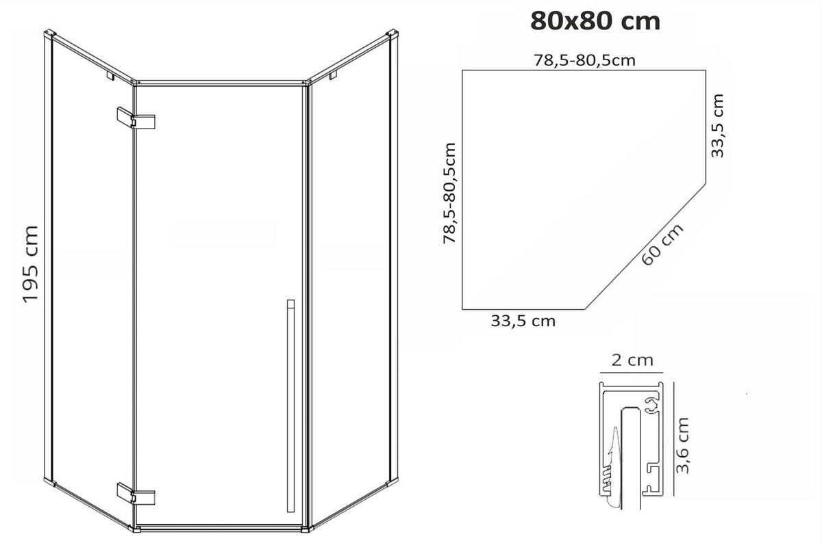 DUSCHKABINE Rea Diamond Black Mat 80x80 mit Duschwanne Diamond - Schwarz, Glas (80/80/195cm) - REA