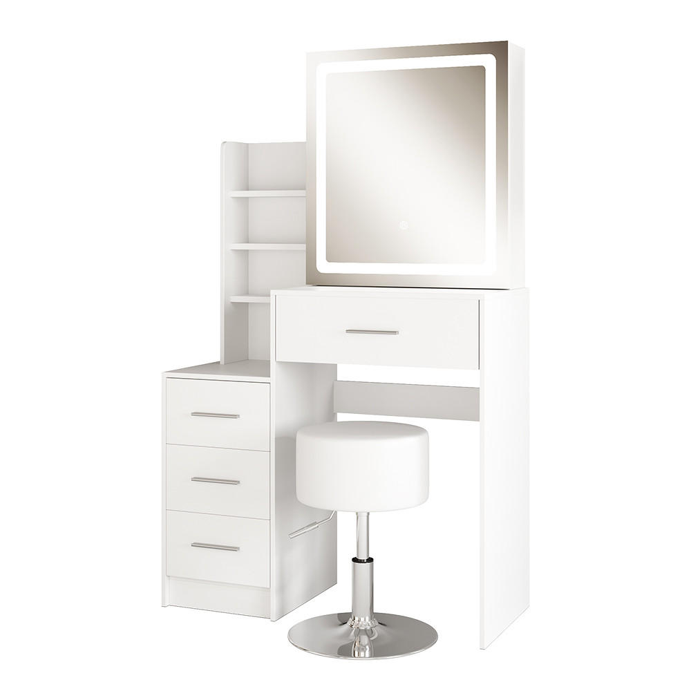 SCHMINKTISCH Lisca Weiß 80 cm mit LED-Spiegel und Hocker - Weiß, Holzwerkstoff (80/131.6/36cm) - Vicco
