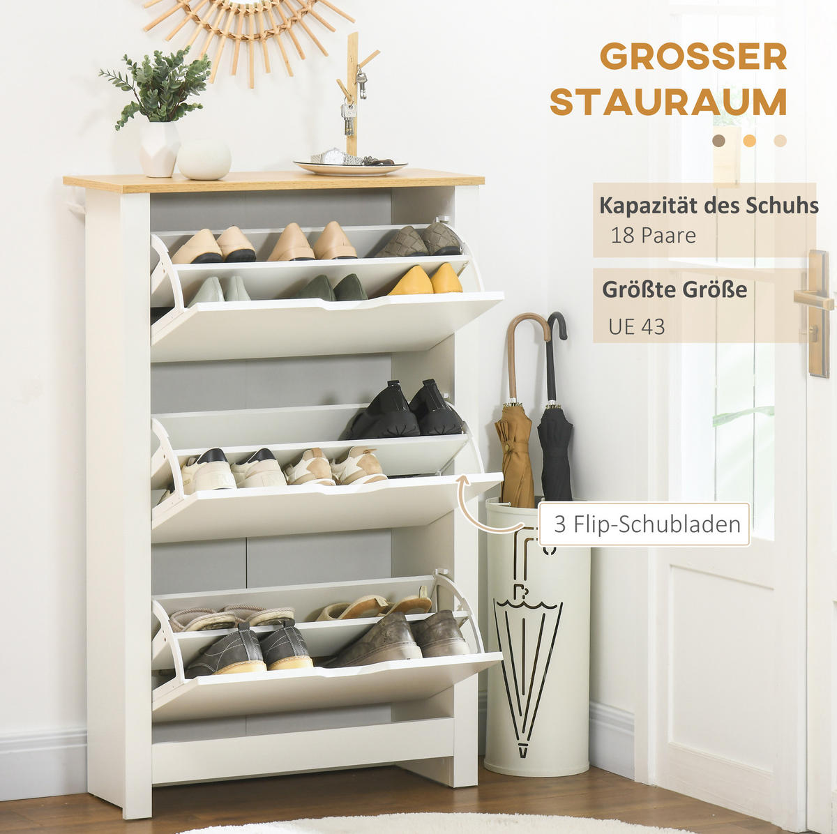 SCHUHSCHRANK mit 3 Klappen 72 x 26 x 112 cm Weiß - Weiß, Holzwerkstoff (26/112/72cm) - Beauniv
