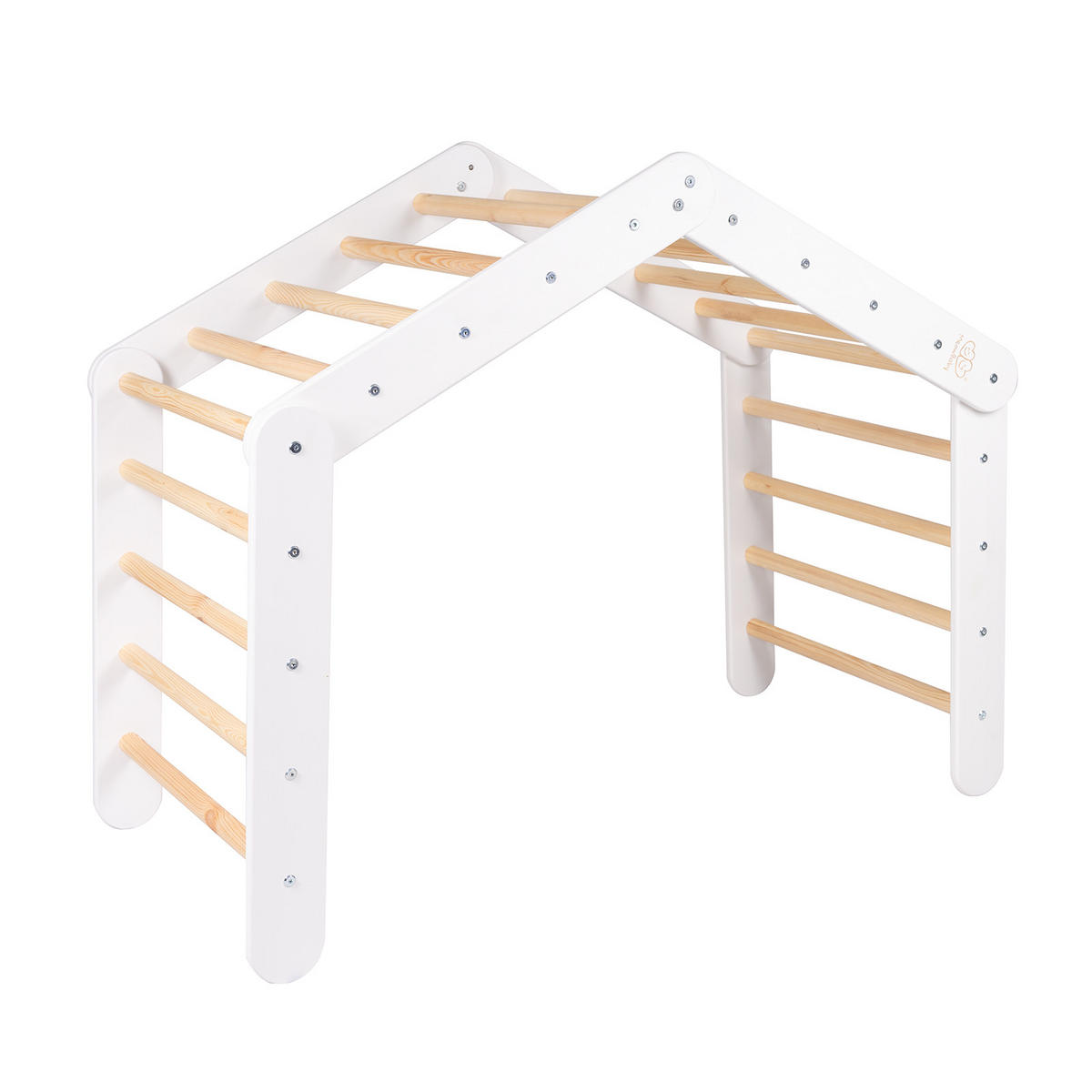 KLETTERDREIECK Haus für Kinder mit Rosa Dach, Zarter Stoff, Montessori, Weiß - Rosa/Weiß, Holz (112/94/61cm) - MeowBaby