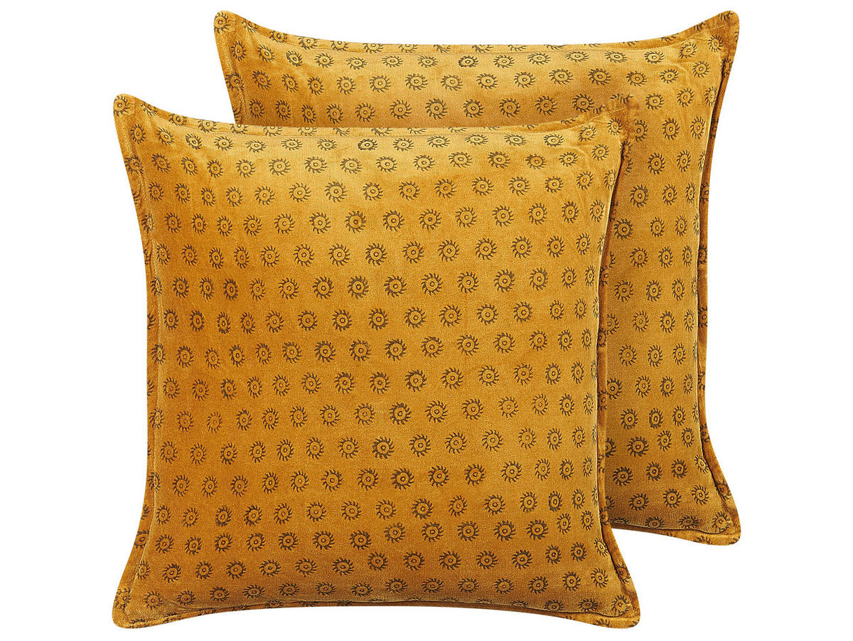 SAMTKISSEN 2er-Set Senfgelb 45/45 cm Rapis - Dunkelgelb, Textil (45/45cm) - Beliani