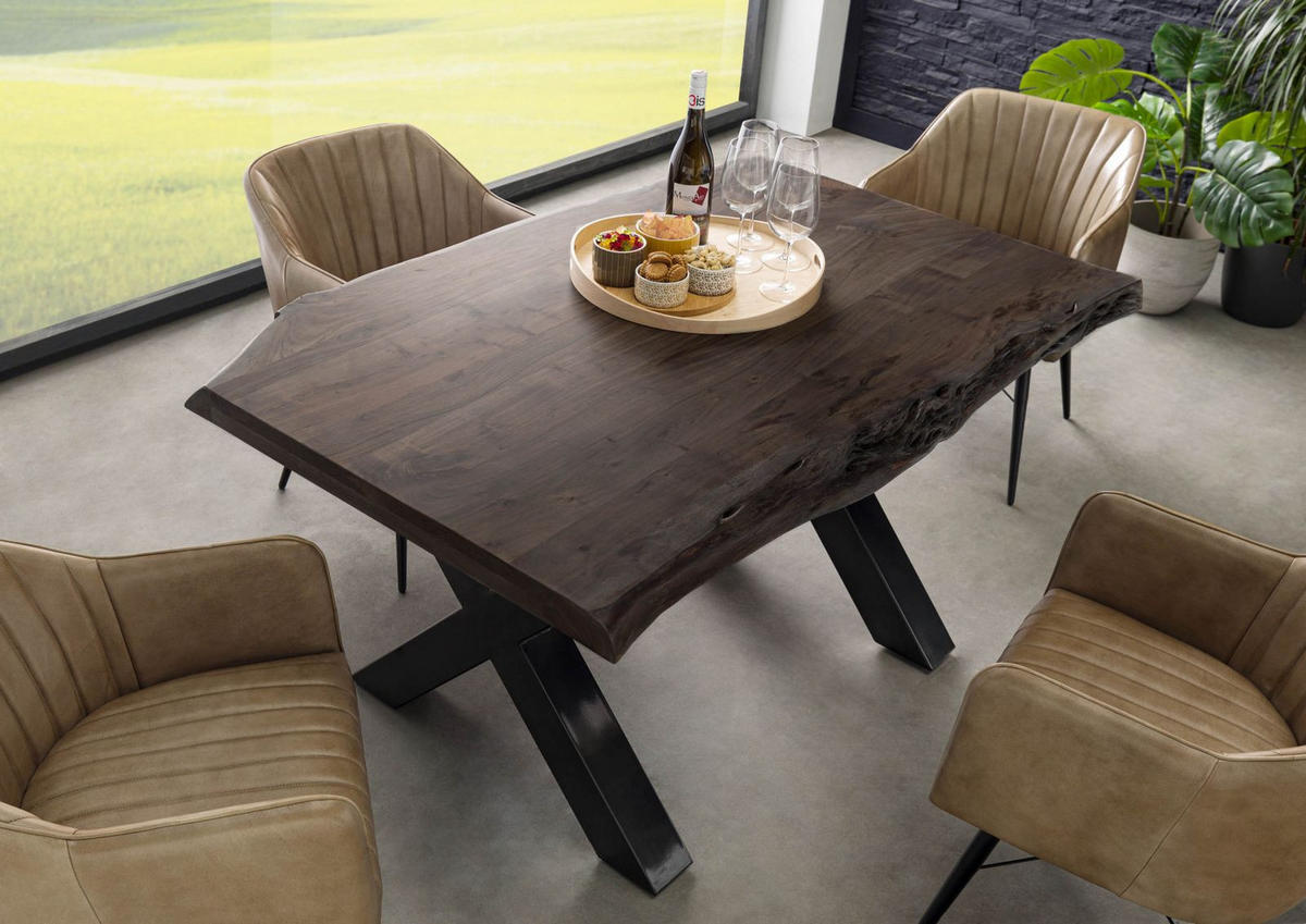 BAUMTISCH Akazie 160x90x77 grau lackiert / X-Beine anthrazit glänzend FREEFORM 5 - Grau, Holz (90/160/77cm) - Massivmoebel24