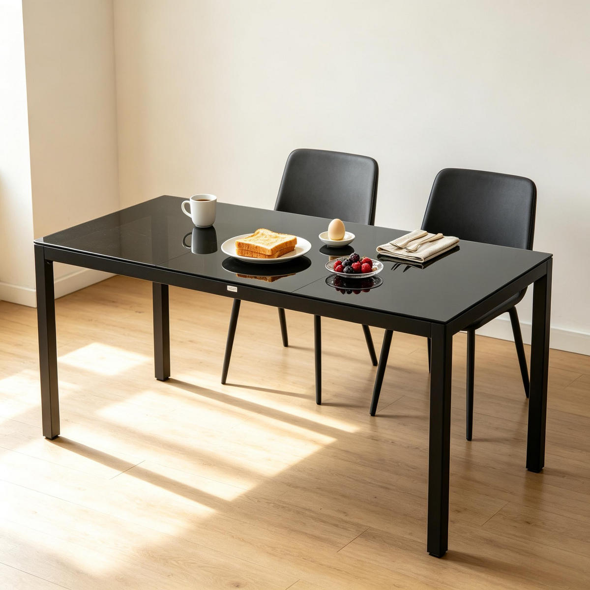 ESSTISCH 180/80/72 cm mit Glasplatte DE-39947 Schwarz - Schwarz, Metall (80/180/72cm) - ComfortXL