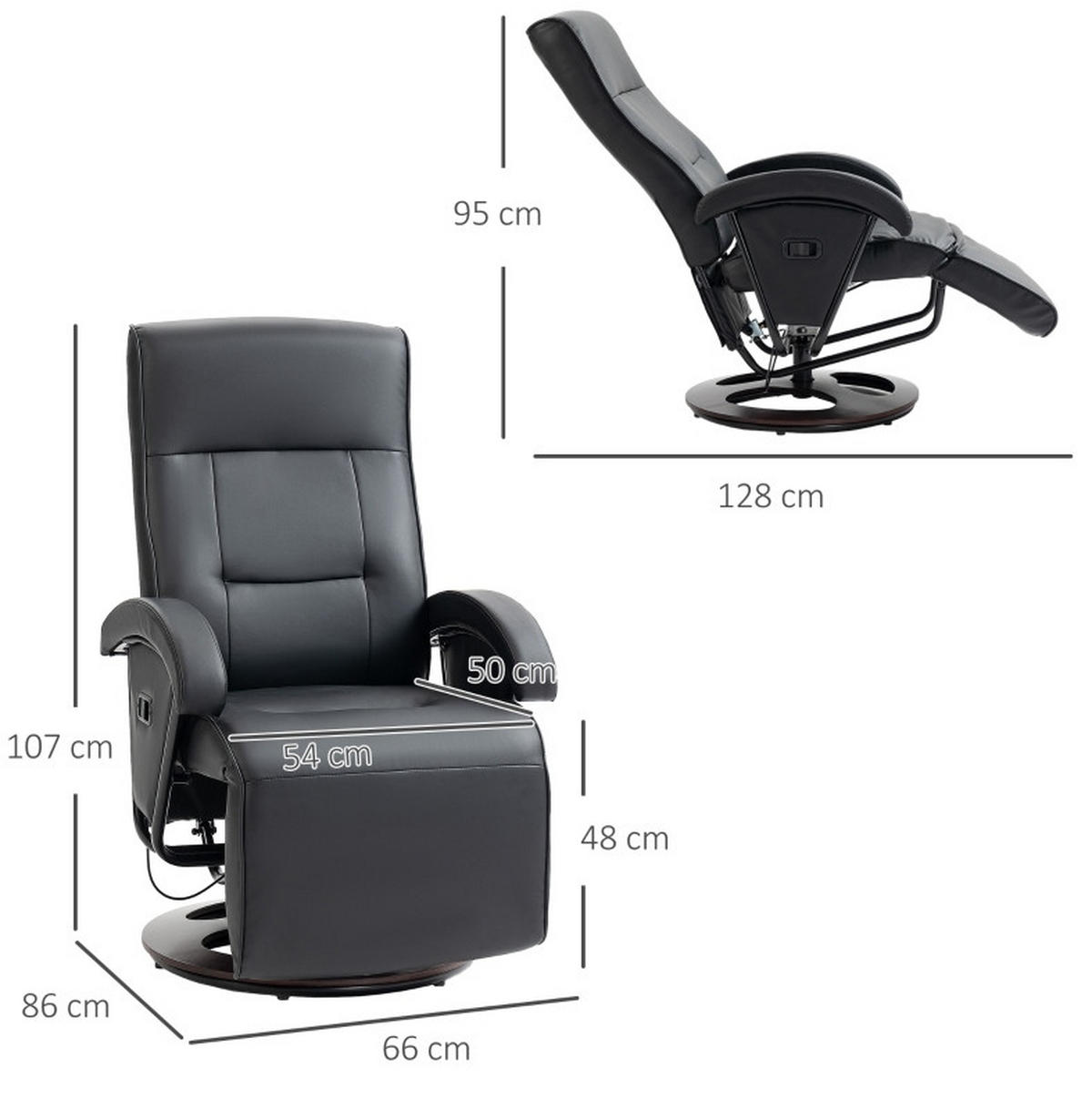 RELAXSESSEL in Schwarz 66x86x107 cm mit Fußstütze, 360° drehbar und bis 135° neigbar - Schwarz, Kunststoff (86/107/66cm) - IVMEU