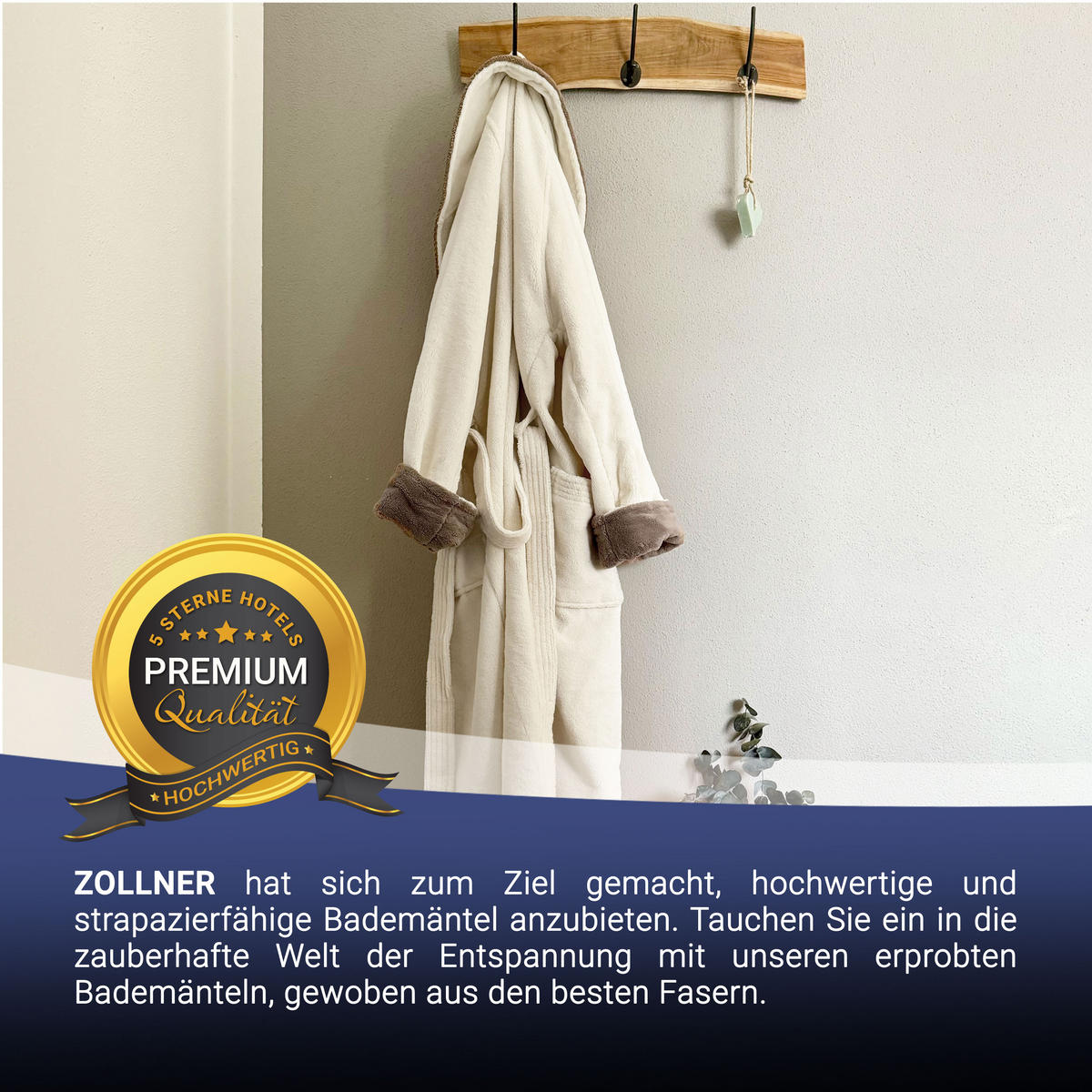 BADEMANTEL, XL, Außen: 100% Polyester; Innen: 50% Bambus-Viskose, 50% Baumwolle , Beige - Creme, Textil (XLnull) - Zollner