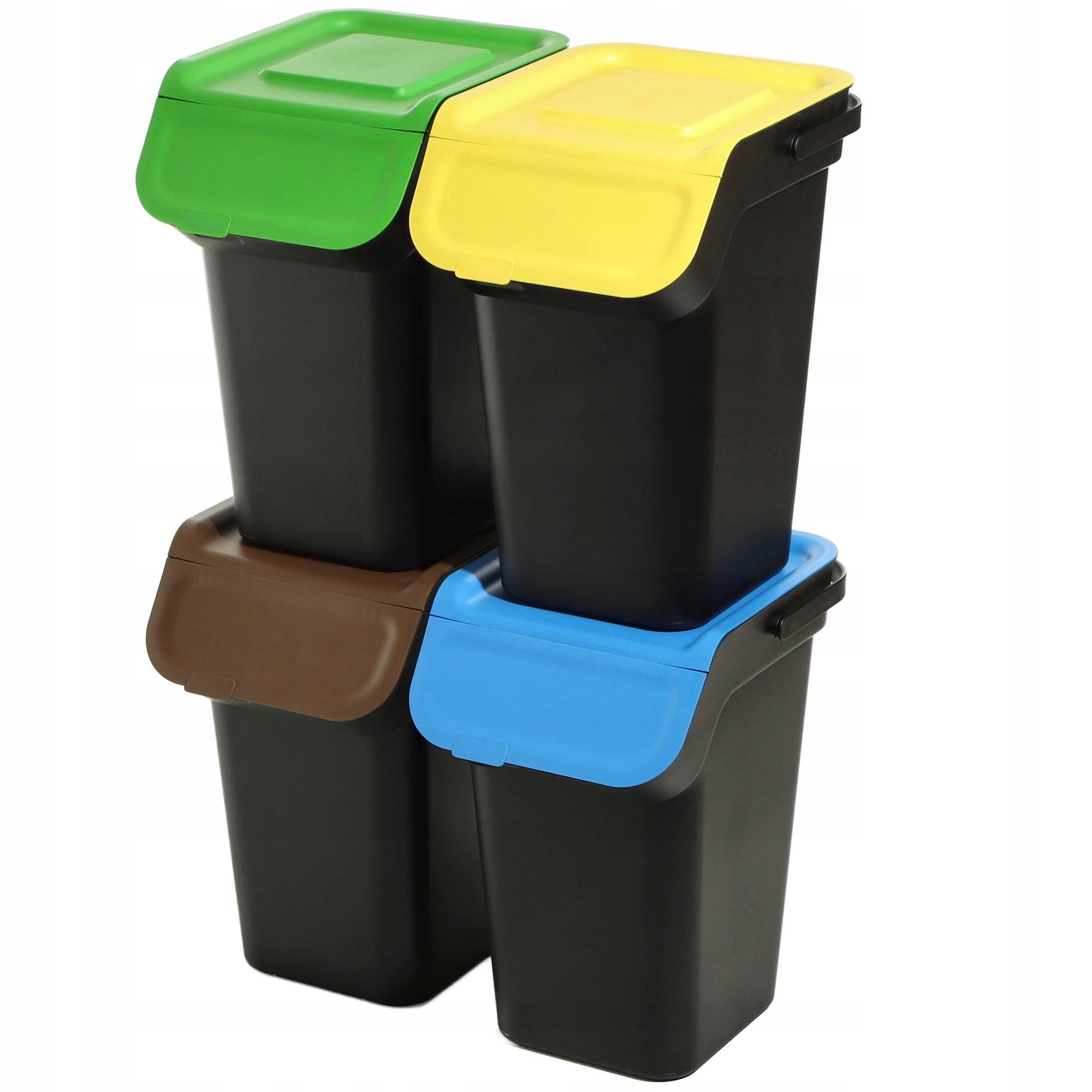 ABFALLEIMER, 4X25L, Schwarz - Blau/Gelb, Kunststoff (27/57cm) - KADAX