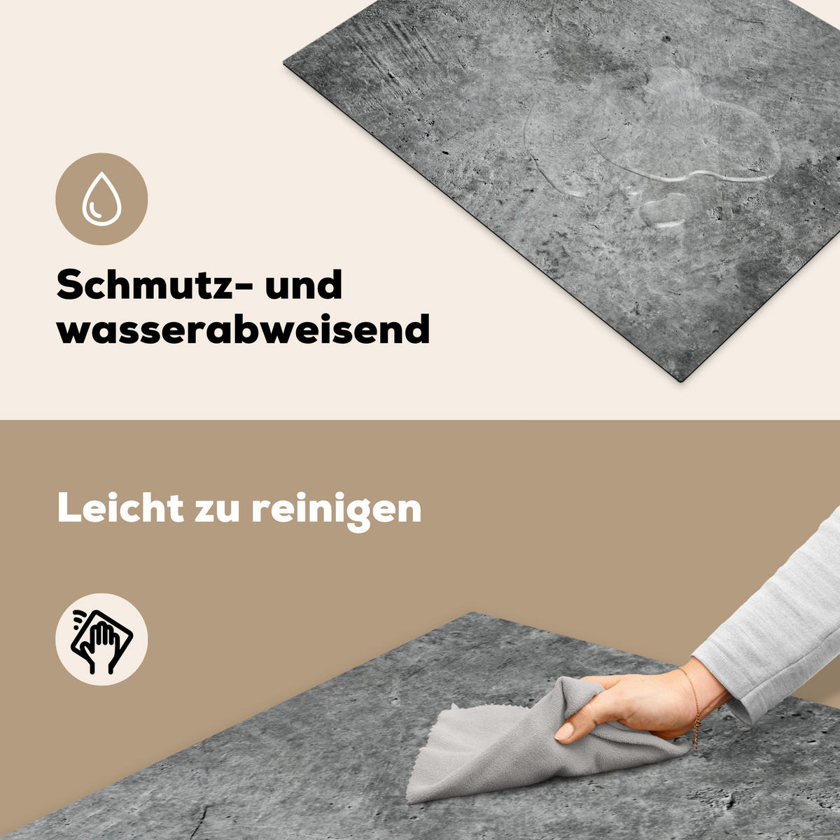 HERDABDECKPLATTE Beton - Schiefer - Grau -Betonstruktur Herdabdeckung Induktionsfeld 70x52 cm - Grau, Kunststoff (70/52/0.2cm) - MuchoWow