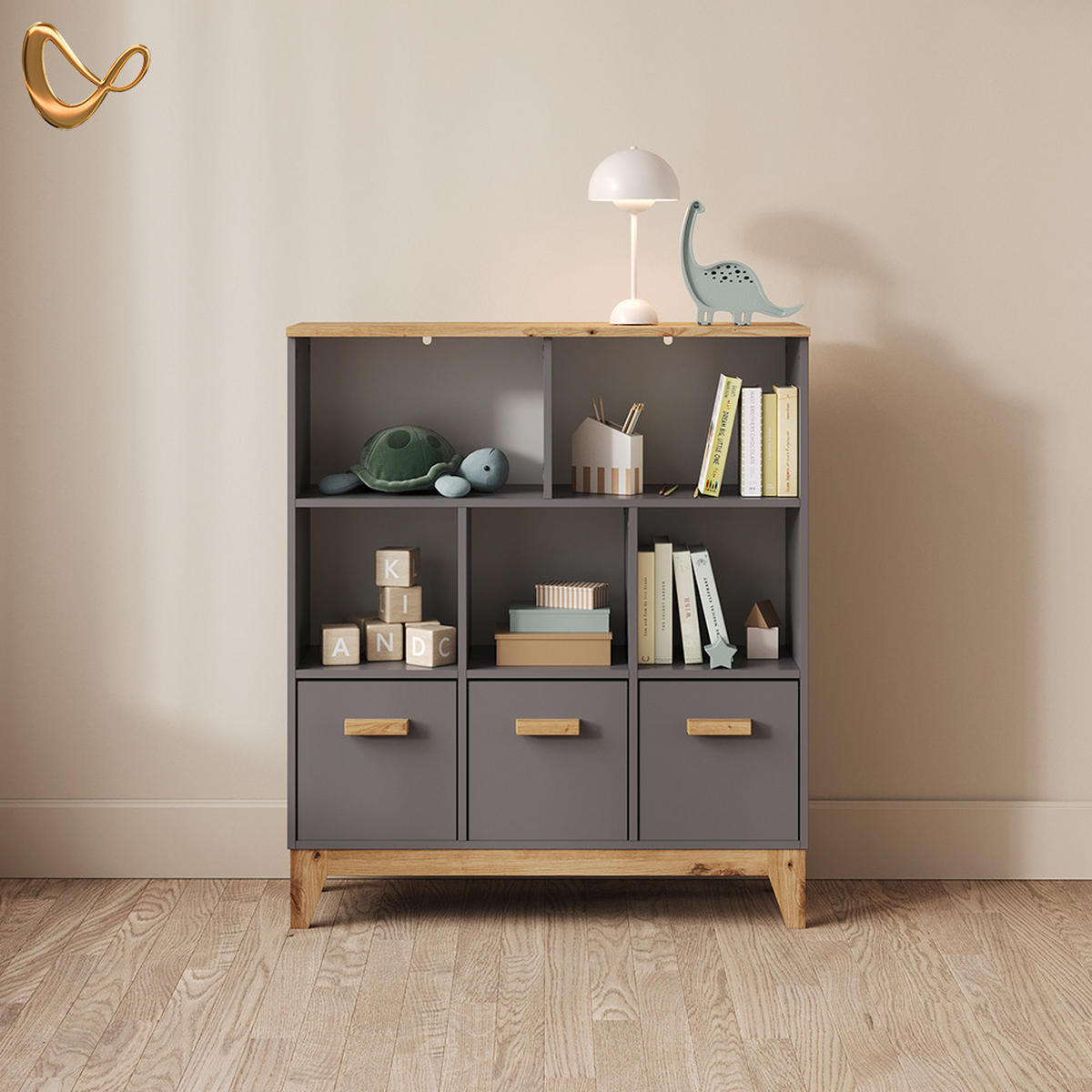 KINDERREGAL Mailo Grau/Artisan 98.4 x 113.4 cm - Eiche Artisan/Grau, Holzwerkstoff (98.4/113.4/32.6cm) - Livinity®