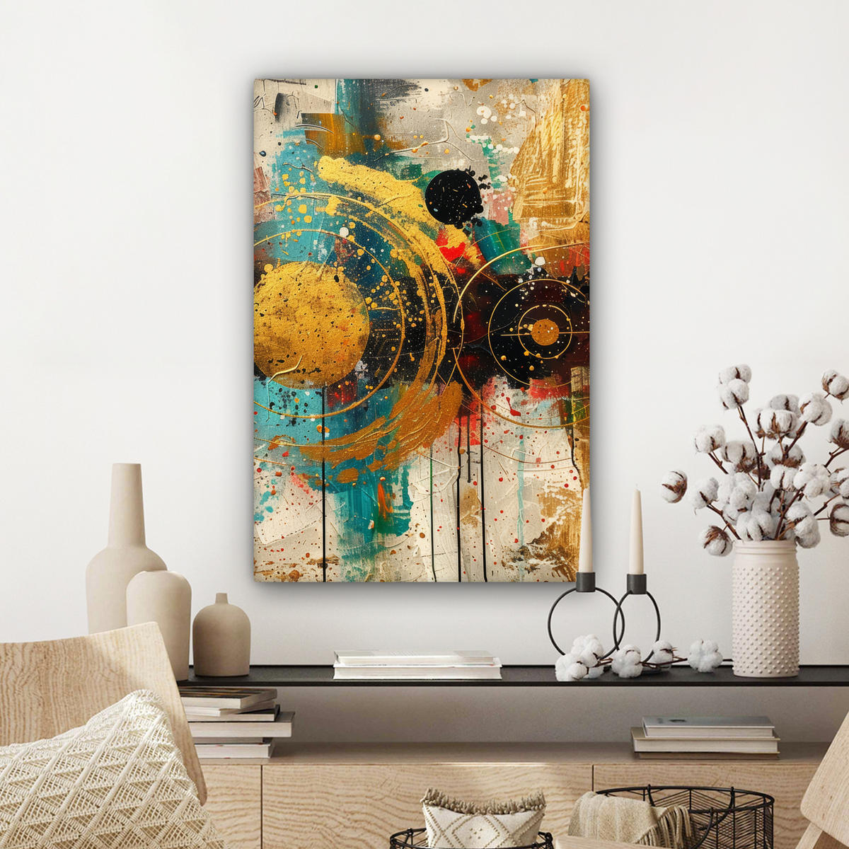 LEINWANDBILD - Abstrakt - Kunst - Gold - Modern - 60x90 - Kunstdruck - Multicolor, Textil (60/90cm) - MuchoWow