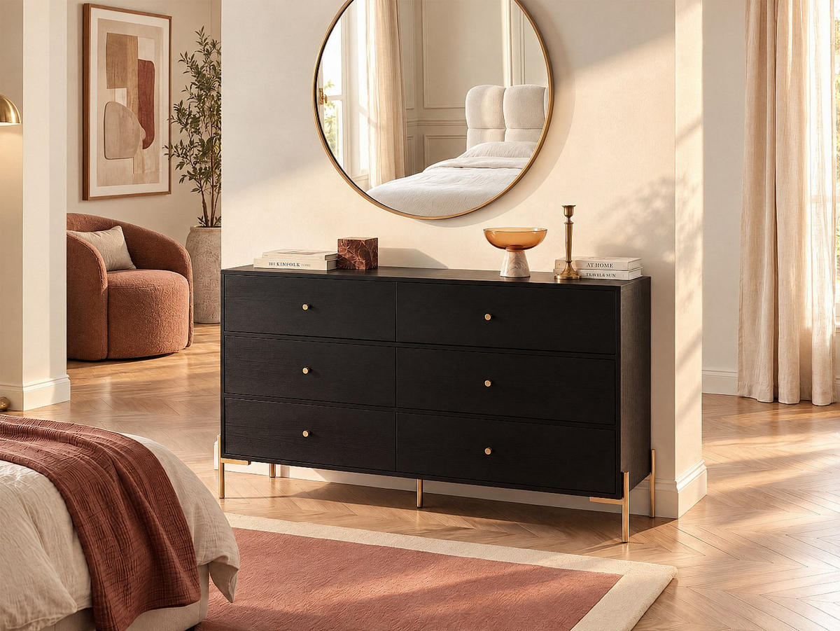 KOMMODE - 140 x 40 - holz - schwarz, goldfarben Milavia - Goldfarben/Schwarz, Holz/Metall (140/82/40cm) - Vente-Unique