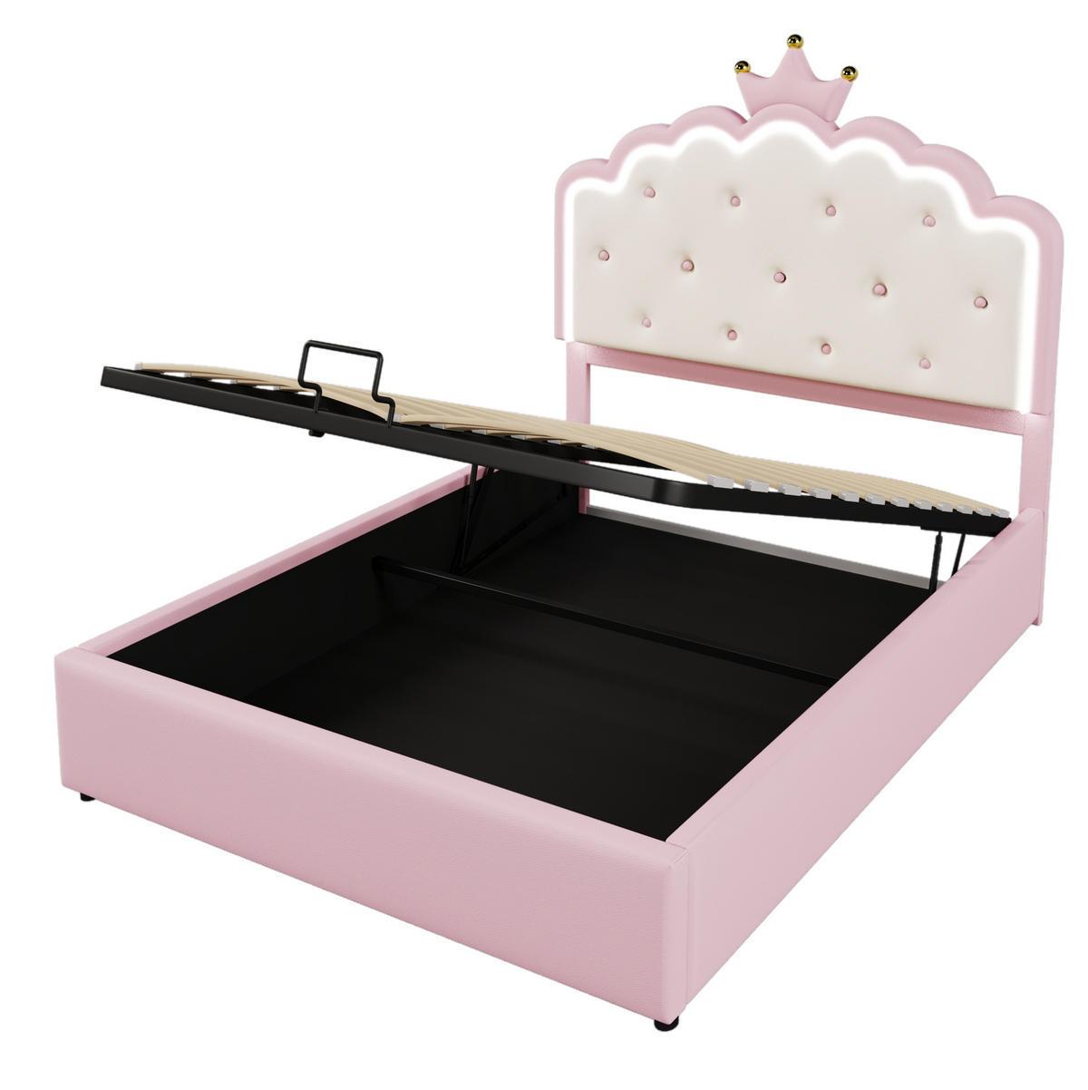 POLSTERBETT 140/200 cm aus PU mit LED-Licht und Stauraum, Rosa - Pink, Kunststoff (140/200cm) - OKMYHOME