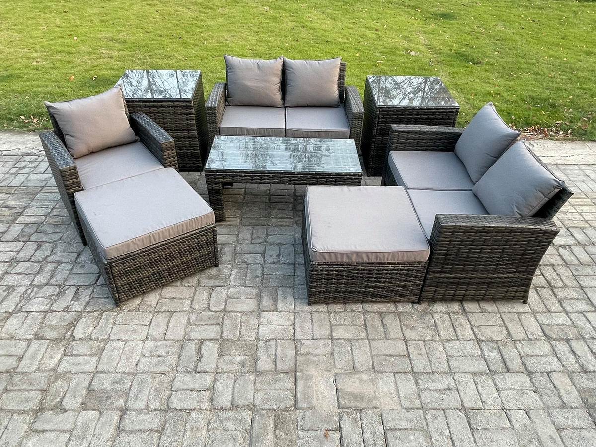 GARTENSOFA Hohe Rückenlehne Polyrattan Dunkelgrau 7-Sitzer - Dunkelgrau, Metall - Fimous