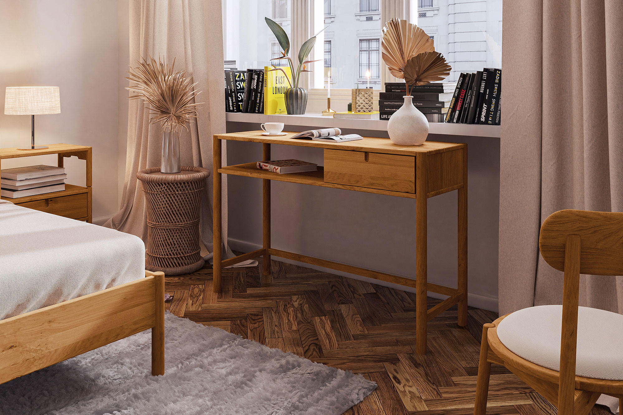 Thumbnail - byoak Schminktisch, Dunkelbraun, Holz, Kerneiche, 120x80x65 cm, Wohnzimmer, Wohnzimmertische, Konsolentische