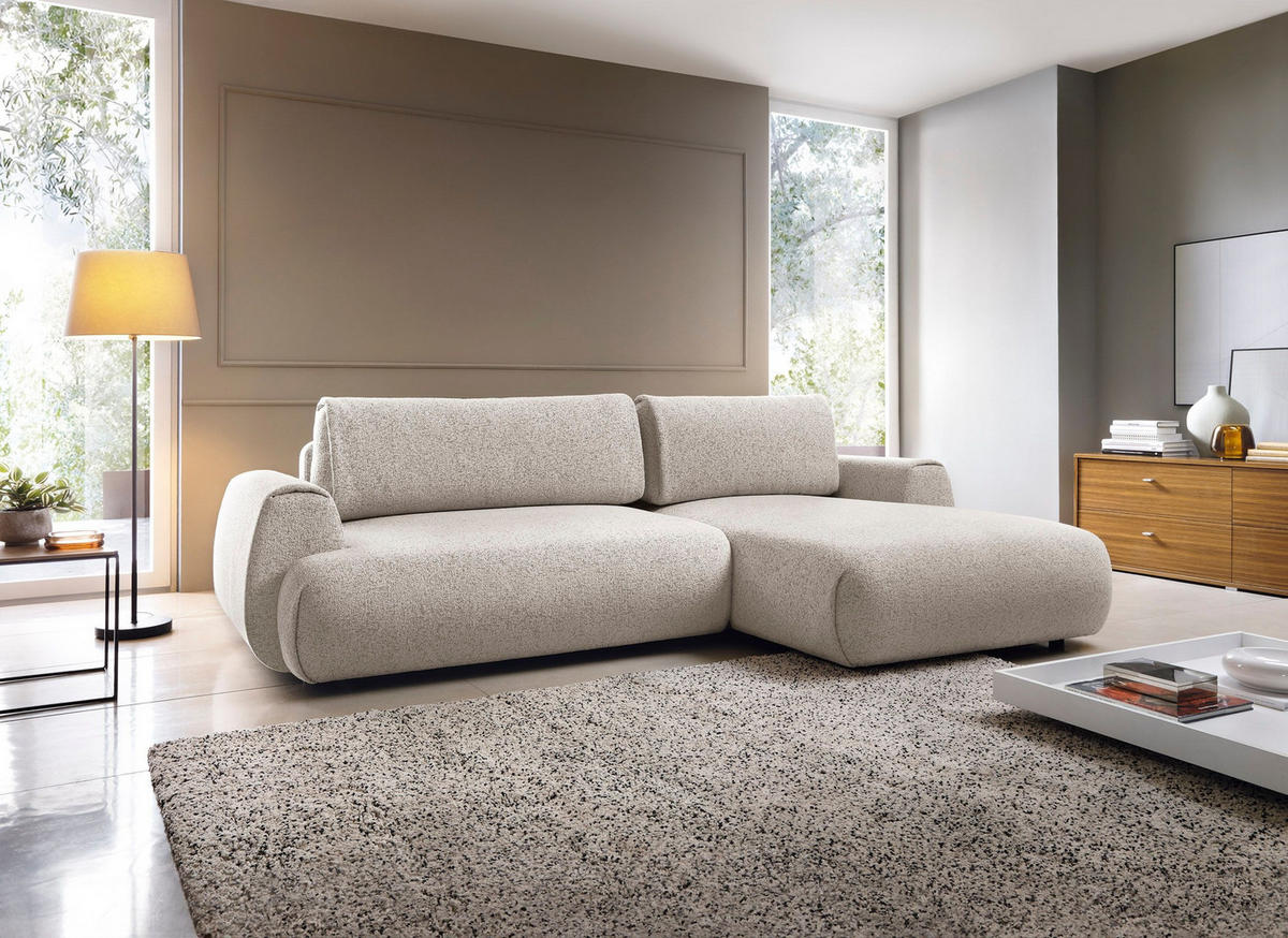 ECKSOFA ZEST Grau Geflochtener Stoff mit Schlaffunktion - Grau, Holz (270/167cm) - MASSENO