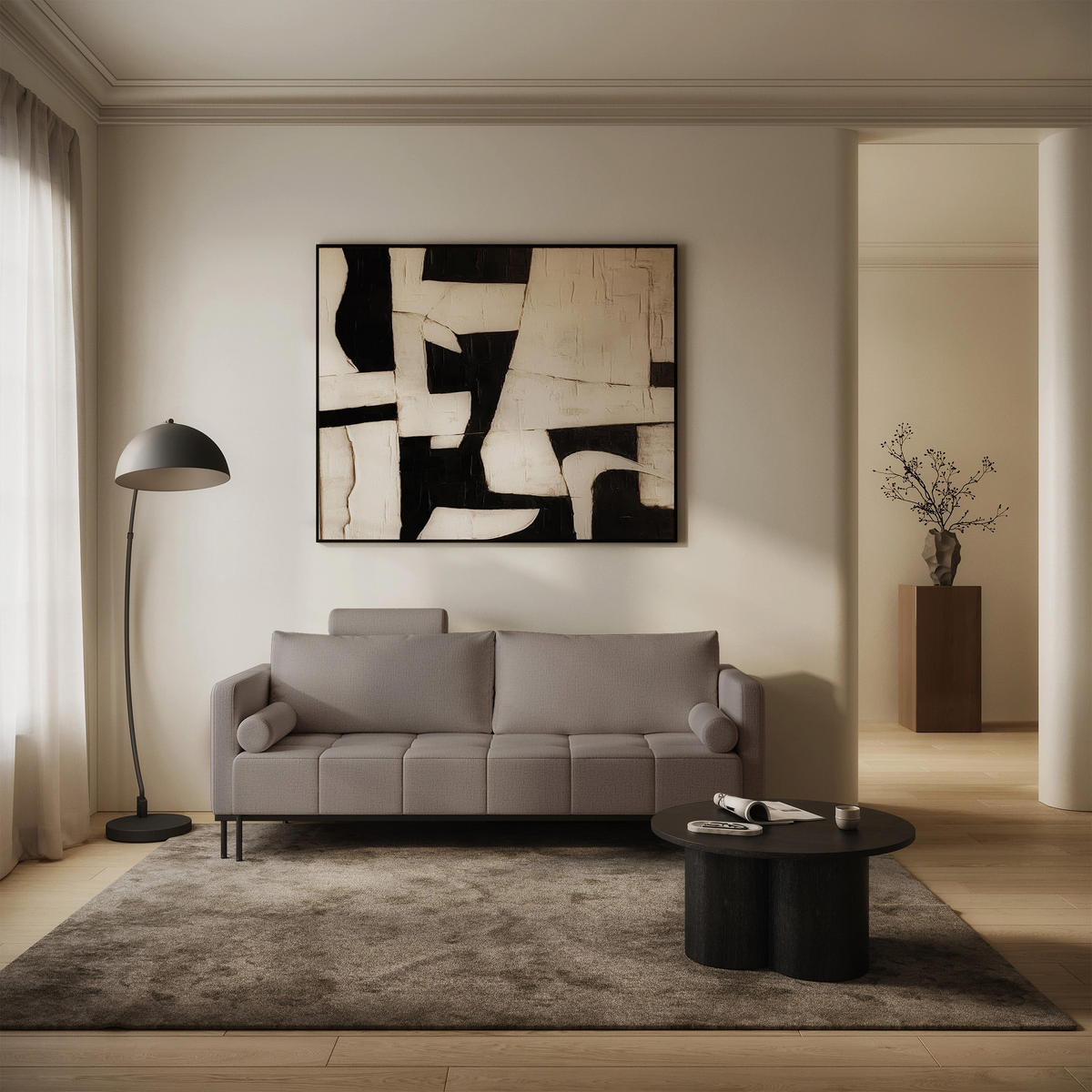 SCHLAFSOFA Skilia mit Schlaffunktion, 3-Sitzer 224 cm - Graubraun/Schwarz, Holz/Metall (224/85/102cm) - Selsey