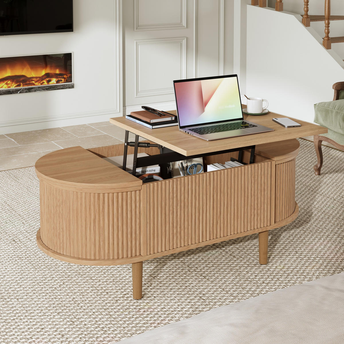 COUCHTISCH 100/48/53,5 cm eiche aus MDF mit höhenverstellbarer Tischplatte - Eichefarben, Holzwerkstoff (100/48/53.5cm) - OKWISH