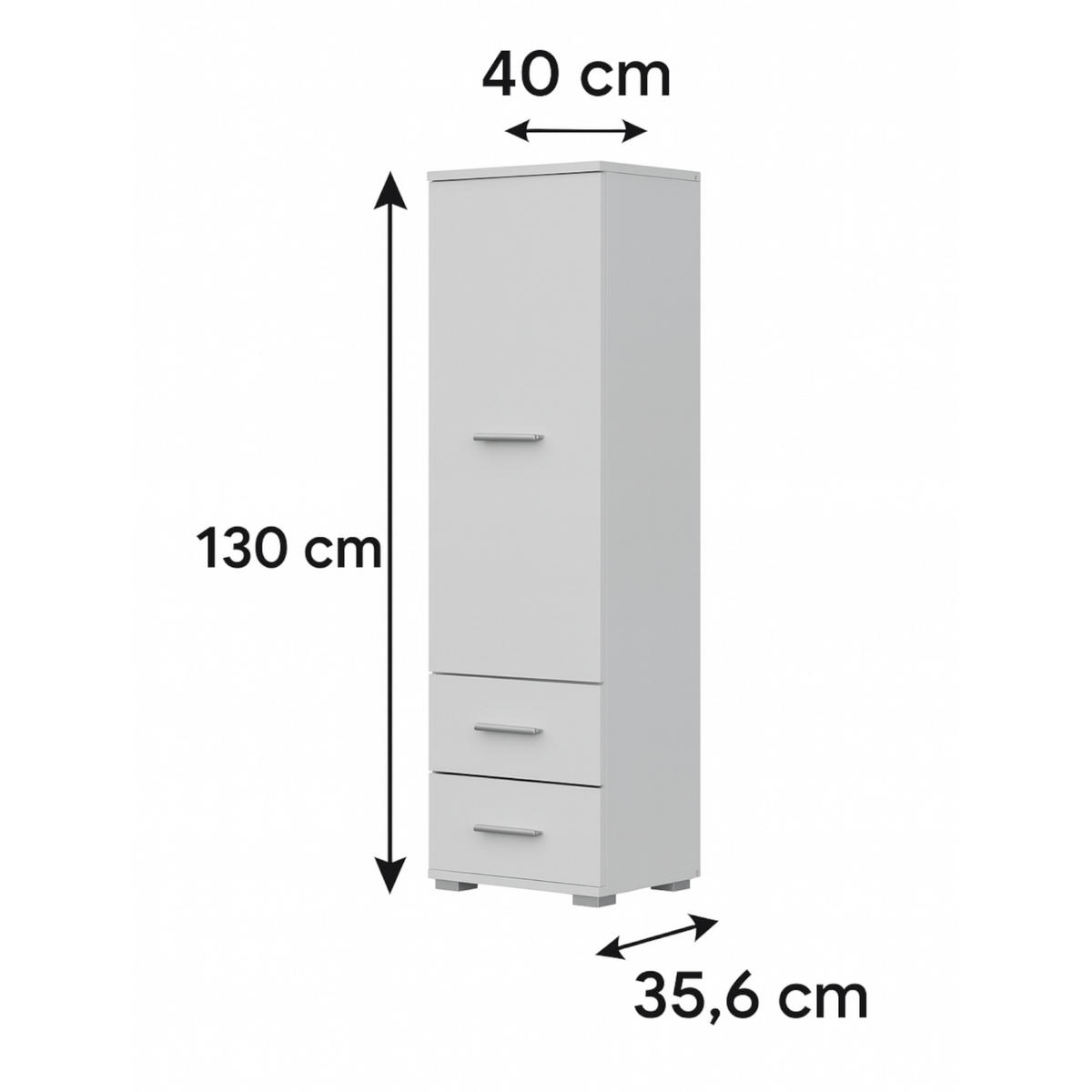 HOCHSCHRANK FAUSKE SZF1-1D2S Schubladen Weiß - Silberfarben/Weiß, Holzwerkstoff/Kunststoff (40/130/36cm) - Komodee