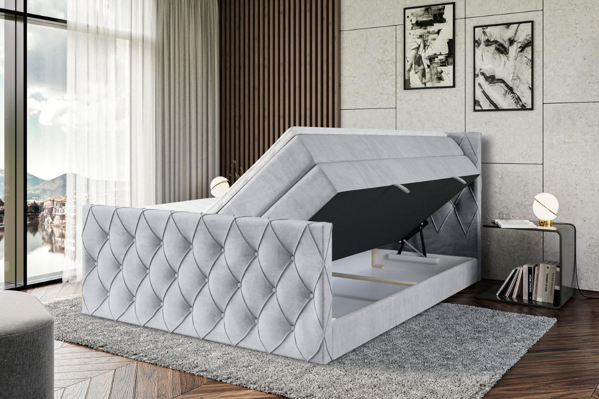 BOXSPRINGBETT AMAY-Z KING - 180x200 - H3/H4 - Hellgrau - Grau, Holzwerkstoff (180/200cm) - ALTDECOR