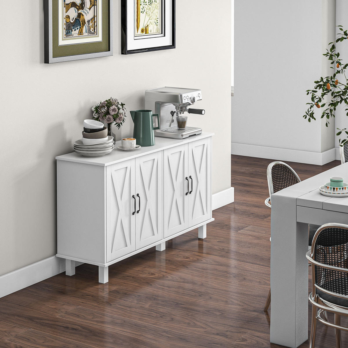SIDEBOARD Weiß, 4 Türen, 120/37/75 cm - Weiß, Holz (120/75/37cm) - PANGIVO