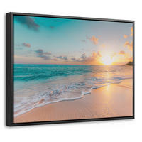 LEINWAND Bilder mit Rahmen - Sonnenuntergang - Strand - Meer - Sommer - Blau - 40x30 - Multicolor, Textil (40/30cm) - MuchoWow