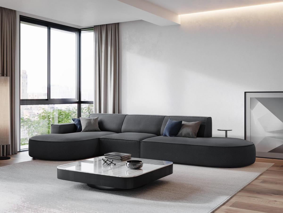 ECKSOFA links Jodie aus strukturiertem Stoff dunkelgrau 4 Sitzplätze - Dunkelgrau, Textil (166/342cm) - Micadoni