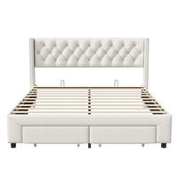 POLSTERBETT 160x200 cm mit LED-Beleuchtung - mit USB-Ports, Seitentaschen und 2 Schubladen - Kopfteil im Nieten-Design - Beige, Textil (160/200cm) - DELFA