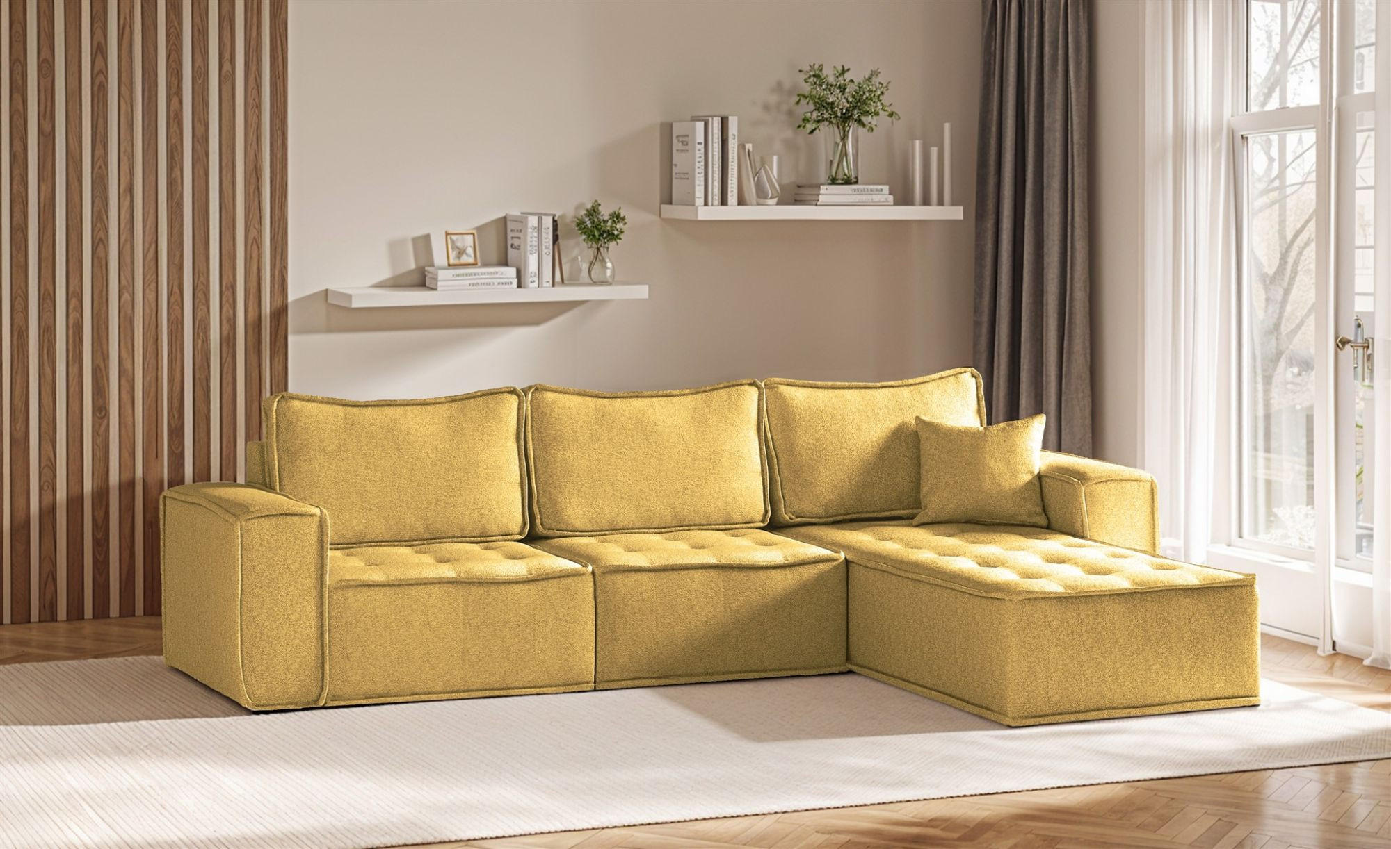 ECKSOFA Sande In Raven - Gelb, Holzwerkstoff/Textil (292/192cm) - Fun Möbel