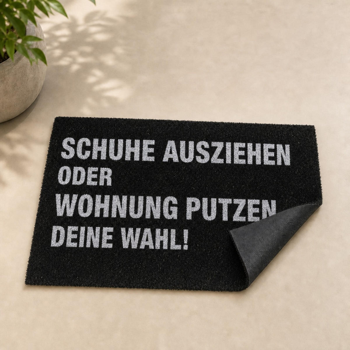 FUSSMATTE Schwarz Weiß Kokos Spruch Schuhe ausziehen 60x40 cm - Schwarz, Kunststoff/Textil (60/40cm) - Relaxdays