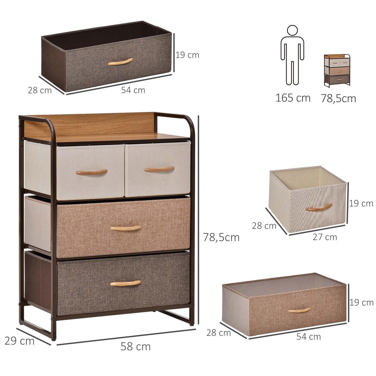 KOMMODE Mehrfarbig 58/29/78,5 cm - Multicolor, Textil (58/78.5/29cm) - PANGIVO